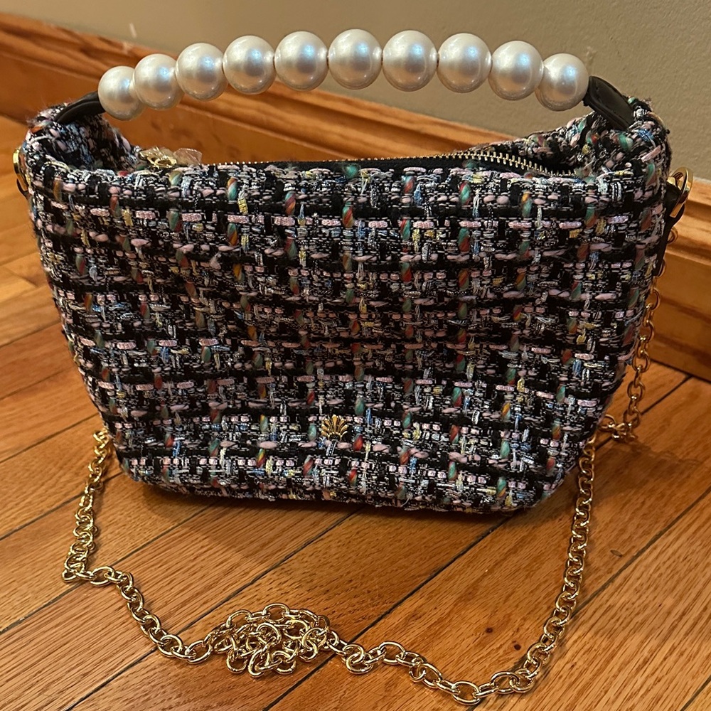 Lele Sadoughi Multicolor Tweed Clutch with Pearl Handle